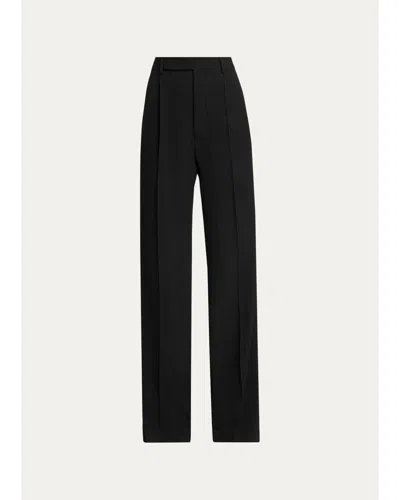 Saint Laurent Pinstriped Wool Crepe De Laine Straight-leg Trousers In Blue