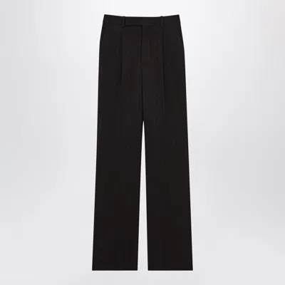 Saint Laurent Pinstriped Wool Crepe Trousers With Central Pleat And Slight Flare In Black