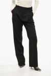 Saint Laurent Pinstriped Wool Single Pleated Pants In Black