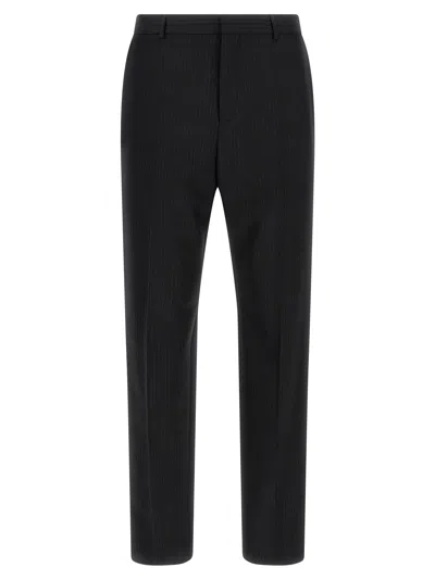 Saint Laurent Pinstriped Wool Trousers In Black