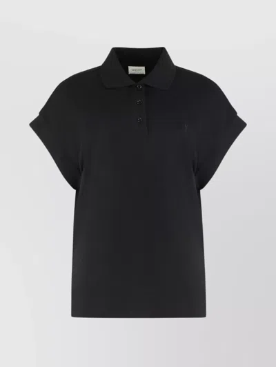 Saint Laurent Piqué Cotton Blend Polo Shirt In Black