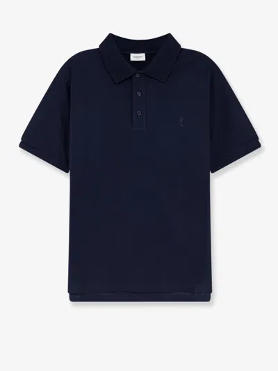 Saint Laurent Collared Short-sleeved Polo Shirt In Blue