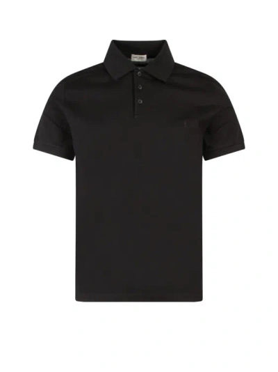 Saint Laurent Piqué Organic Cotton Polo Shirt In Black