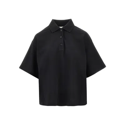 Saint Laurent Black Oversize Polo Shirt With Classic Collar And Tonal Logo Embroidery On The Front In Cotton Pique In Brown