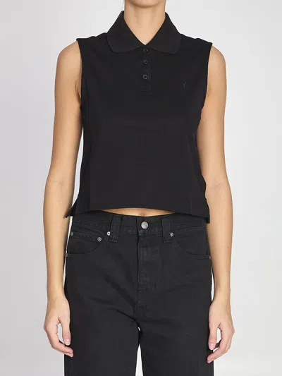 Saint Laurent Piquet Polo Sleeveless In Black