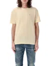 Saint Laurent Cassandre Logo-embroidered Cotton-blend T-shirt In Beige