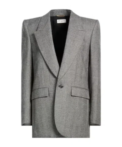 Saint Laurent Plaid Blazer In Gray