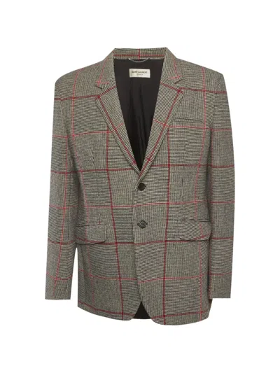 Pre-owned Saint Laurent Plaid Blazer In Neutral