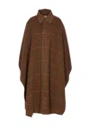 Saint Laurent Plaid Cape In Brushed Wool In Brown