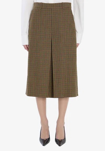 Saint Laurent Plaid Check Wool Skirt In Sand
