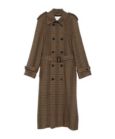 Saint Laurent Plaid Coat In Brown