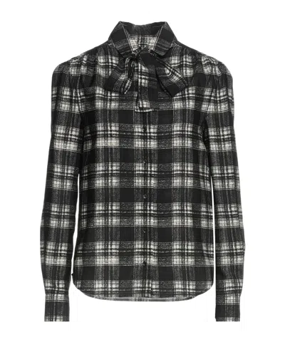 Saint Laurent Plaid Long Sleeve Shirt In Black