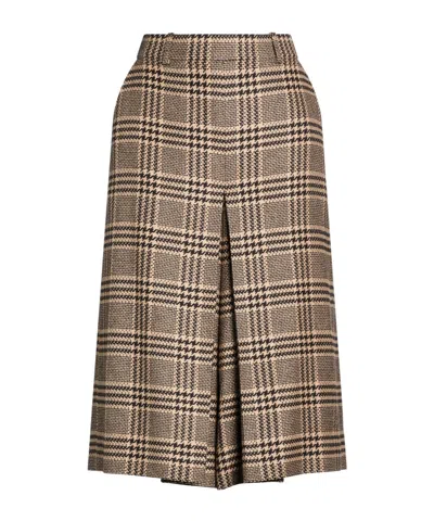 Saint Laurent Plaid Midi Skirt In Brown