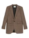 Saint Laurent Plaid Single-breasted Blazer In Brown