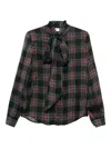 Saint Laurent Pussy-bow Checked Silk-chiffon Blouse In Black