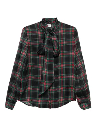 Saint Laurent Pussy-bow Checked Silk-chiffon Blouse In Multi