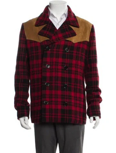 Pre-owned Saint Laurent Plaid Wool Peacoat In Multi