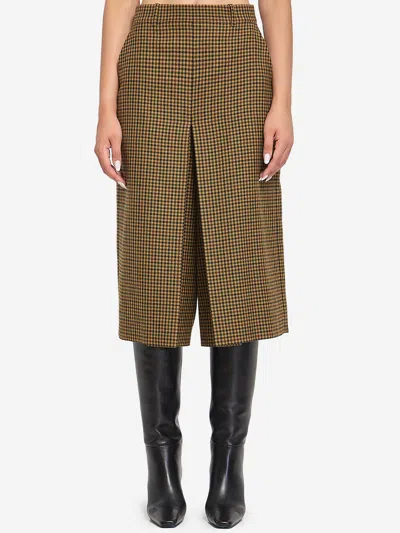 Saint Laurent Plaid Wool Skirtpants In Brown