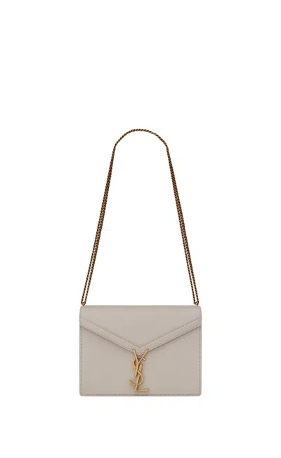 Saint Laurent Plaque Shoulder Handbag For Women In Neutral