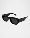 Saint Laurent Plastic Rectangle Sunglasses In Shiny Black