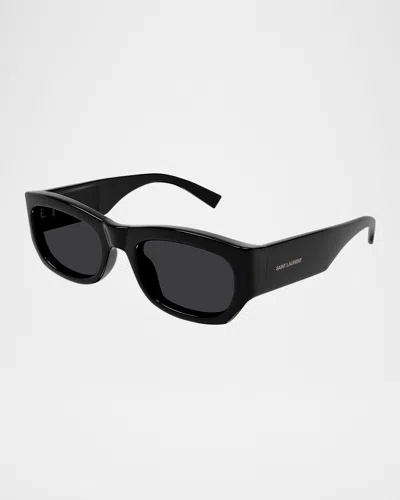 Saint Laurent Plastic Rectangle Sunglasses In Shiny Black