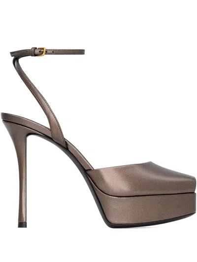 Saint Laurent Platform Ankle Strap Sandals In Brown