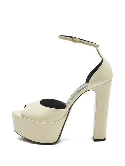Pre-owned Saint Laurent Platform Ankle-strap Sandals In Neutral