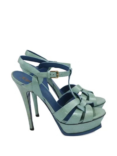Pre-owned Saint Laurent Platform Strappy Sandals In Green