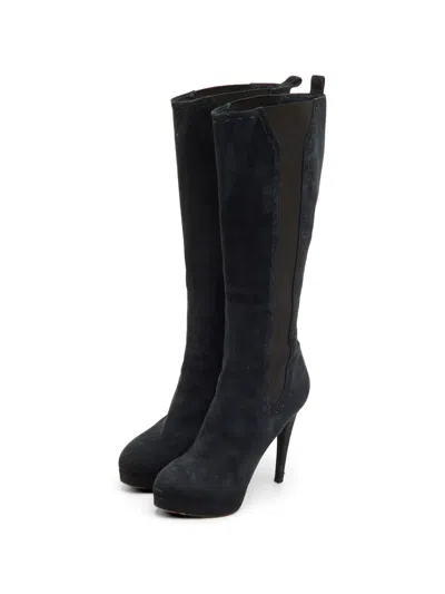 Pre-owned Saint Laurent Platform Suede Boots In Blue