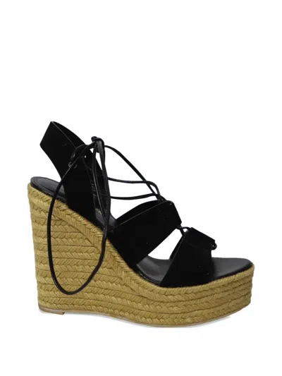 Pre-owned Saint Laurent Platform Wedges Espadrilles In Black