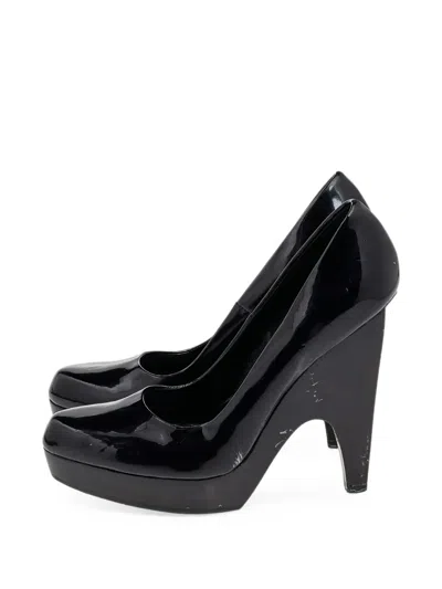Pre-owned Saint Laurent Platform-heel Leather Pumps In Black