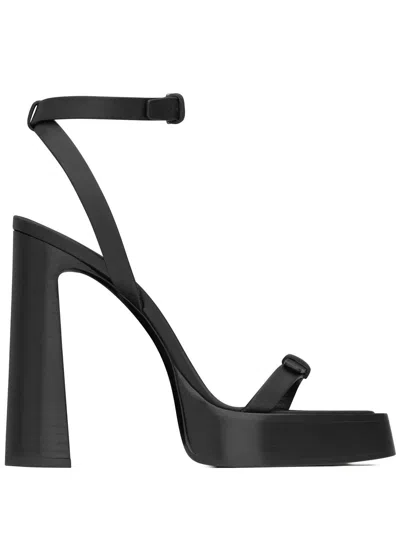 Saint Laurent Carine Leather Buckle Platform Sandals In Nero