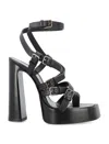 Saint Laurent Carine Leather Multi-buckle Platform Sandals In Black