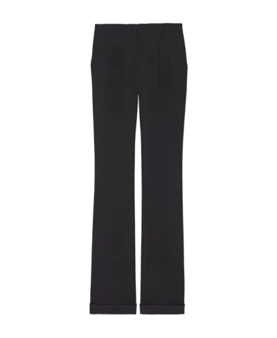 Saint Laurent Pleat-detail Flared Tailored Trousers In Black