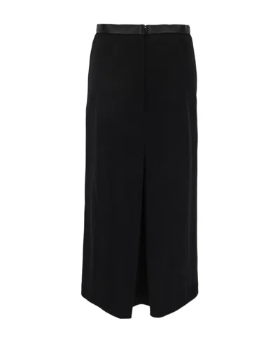 Saint Laurent Pleat-detail Wool-blend Midi Skirt In Black