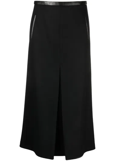 Saint Laurent Pleat-detail Wool-blend Midi Skirt In Black