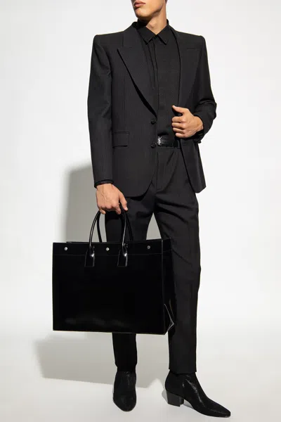 Saint Laurent Pinstriped Wool Jacket In Black