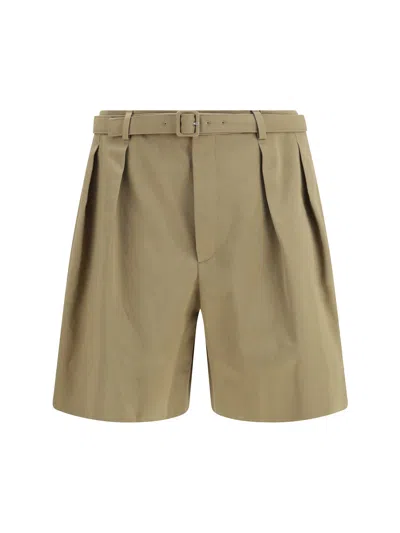 Saint Laurent Pleated Belt Shorts In Neutral