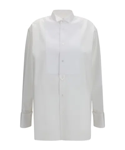 Saint Laurent Pleated Bib Tuxedo Shirt In White
