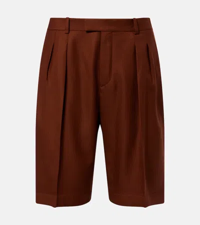 Saint Laurent Pleated Cashmere Bermuda Shorts In Brown