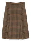 Saint Laurent Pleated Check Midi Skirt In Brown