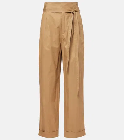 Saint Laurent Pleated Cotton Poplin Straight Pants In Beige