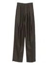 Saint Laurent Pleated Cotton Trousers In Brown