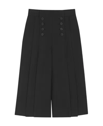 Saint Laurent Pleated Cropped Wool Trousers In Black