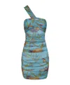 Saint Laurent Einschultriges Kleid Mit Blumen-print In Blue