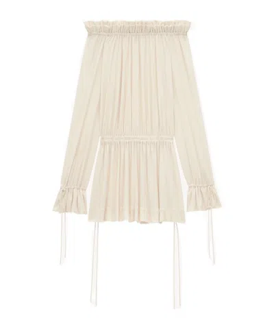 Saint Laurent Pleated Dress In White