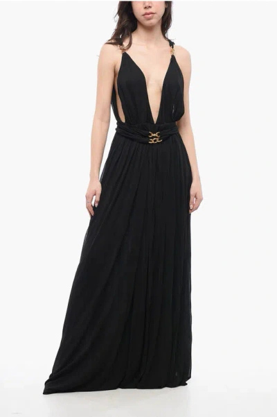 Saint Laurent Pleated Dress With Chain Detail In Black