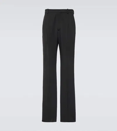 Saint Laurent Pleated Grain De Poudre Wide-leg Trousers In Black