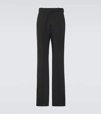 Saint Laurent Pleated Grain De Poudre Wide-leg Pants In Black