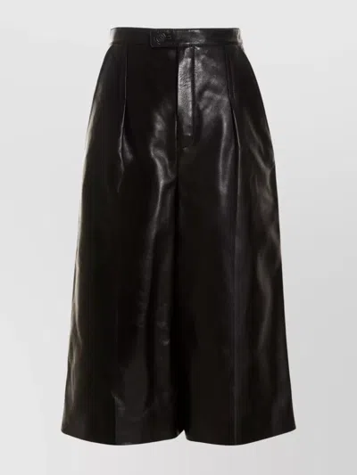 Saint Laurent Pleated High Waist Wide Leg Trousers In Black